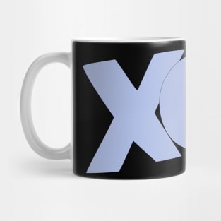 XO hugs and kisses cartoon text art in lite blue Mug